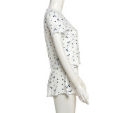 SC Print Short Sleeve Pajama Shorts Two Piece Set GSLF-K25S72318