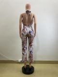 SC Print Halterneck Backless Jumpsuit QOUY-6062
