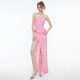 SC Solid Color Halterneck Tie Up Split Maxi Dress GSLF-K24D64466