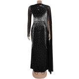 SC Mesh Hot Drill Slim Maxi Dress BY-7397