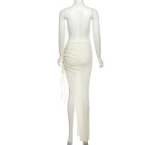 SC Halterneck Backless Drawstring Split Maxi Dress XEF-K25D73649