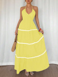 SC Halterneck Sling Patchwork Maxi Dress ZDF-33111