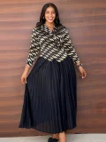 SC Long Sleeve Print Pleated Maxi Dress GZRF-A227