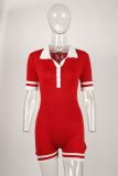 SC Solid Color Lapel Slim Romper YWXS-K25L597