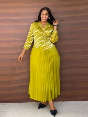 SC Long Sleeve Print Pleated Maxi Dress GZRF-A227