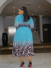 SC Pleated Gradient Top Pleated Half Skirt Printed Set GZRF-KH-0086