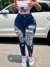 SC Fashion Patchwork Holes Pencil Jeans GXJF-240124