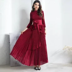 SC Pleated Solid Color Top Long Skrits Suit GZRF-KH-0096