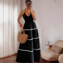 SC Halterneck Sling Patchwork Maxi Dress ZDF-33111