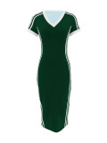SC V Neck Stripe Short Sleeve Two Piece Pants Set ZDF-33106