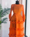 SC Pleated Bubble Sleeve Solid Color Midi Dress GZRF-KH-0009