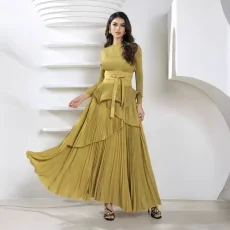 SC Pleated Solid Color Top Long Skrits Suit GZRF-KH-0096