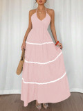 SC Halterneck Sling Patchwork Maxi Dress ZDF-33111