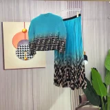 SC Pleated Gradient Top Pleated Half Skirt Printed Set GZRF-KH-0086