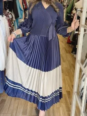 SC Long Sleeve Color Block Tie Up Maxi Dress GZRF-A232