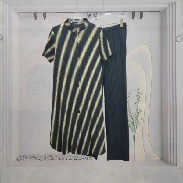 SC Stripe Short Sleeve Loose Two Piece Pants Set GZRF-KH-0082