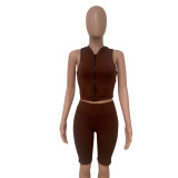SC Sleeveless Zipper Hooded Two Piece Shorts Set LSD-82066
