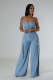 SC Fashion Wrap Chest Denim Straight Jumpsuit LX-6998