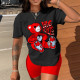 SC O Neck Loose Sport Print Two Piece Shorts Set LSD-1343