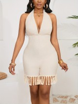 SC Deep V Neck Tassel Backless Romper GDNY-005