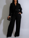SC Solid Color Long Sleeve Pleated Two Piece Pants Set AIL-325