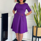 SC Plus Size Short Sleeve Solid Color Midi Dress GATE-589