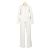 SC Solid Color Long Sleeve Pleated Two Piece Pants Set AIL-325