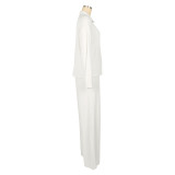SC Solid Color Long Sleeve Pleated Two Piece Pants Set AIL-325