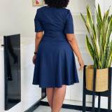 SC Plus Size Short Sleeve Solid Color Midi Dress GATE-589