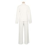 SC Solid Color Long Sleeve Pleated Two Piece Pants Set AIL-325