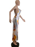 SC Print Halterneck Backless Maxi Dress QODY-6068