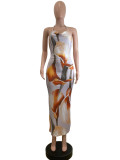 SC Print Halterneck Backless Maxi Dress QODY-6068