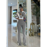 SC Long Sleeve Color Block Two Piece Pants Set FOSF-8811