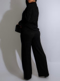 SC Solid Color Long Sleeve Pleated Two Piece Pants Set AIL-325