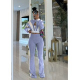 SC Long Sleeve Color Block Two Piece Pants Set FOSF-8811