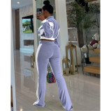 SC Long Sleeve Color Block Two Piece Pants Set FOSF-8811