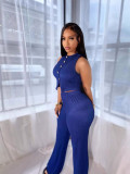 SC Sleeveless Solid Color Vest Two Piece Pants Set QODY-6066