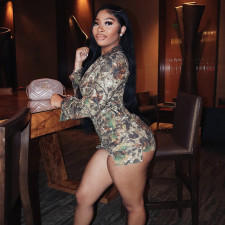SC Deep V-neck Camouflage Print Long Sleeve Romper SHD-9733