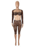 SC Leopard Print Long Sleeve Shawl Three Piece Set SHD-9737