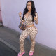 SC Leopard Print Zipper Hooded Two Piece Pants Set SHD-9718