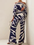 SC Fashion Satin Printed Loose Top Long Pants Two Piece Set SHD-9713
