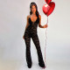 SC Solid Color Lace Backless Halterneck Jumpsuit SHD-9734