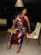 SC Comtrast Color Print Tank Tops Two Piece Pant Set SHD-9739