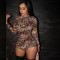 SC Leopard Print Long Sleeve Tight Romper SHD-9735