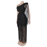 SC Single Shoulder Tassel Maxi Dress BY-7428