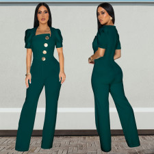 SC Big Button Short Sleeve Sport Wide Leg Jumpsuit BY-7378