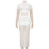 SC Solid Color Short Sleeve Slim Maxi Dress GAXB-D114DS