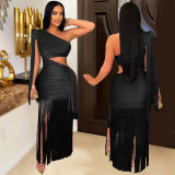 SC Single Shoulder Tassel Maxi Dress BY-7428