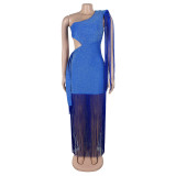 SC Single Shoulder Tassel Maxi Dress BY-7428