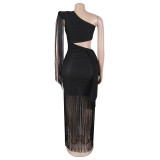 SC Single Shoulder Tassel Maxi Dress BY-7428